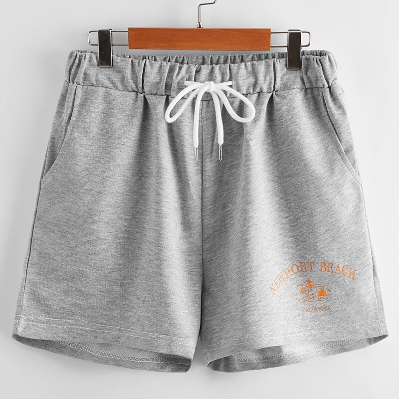 

Letter Graphic Drawstring Shorts, Light grey