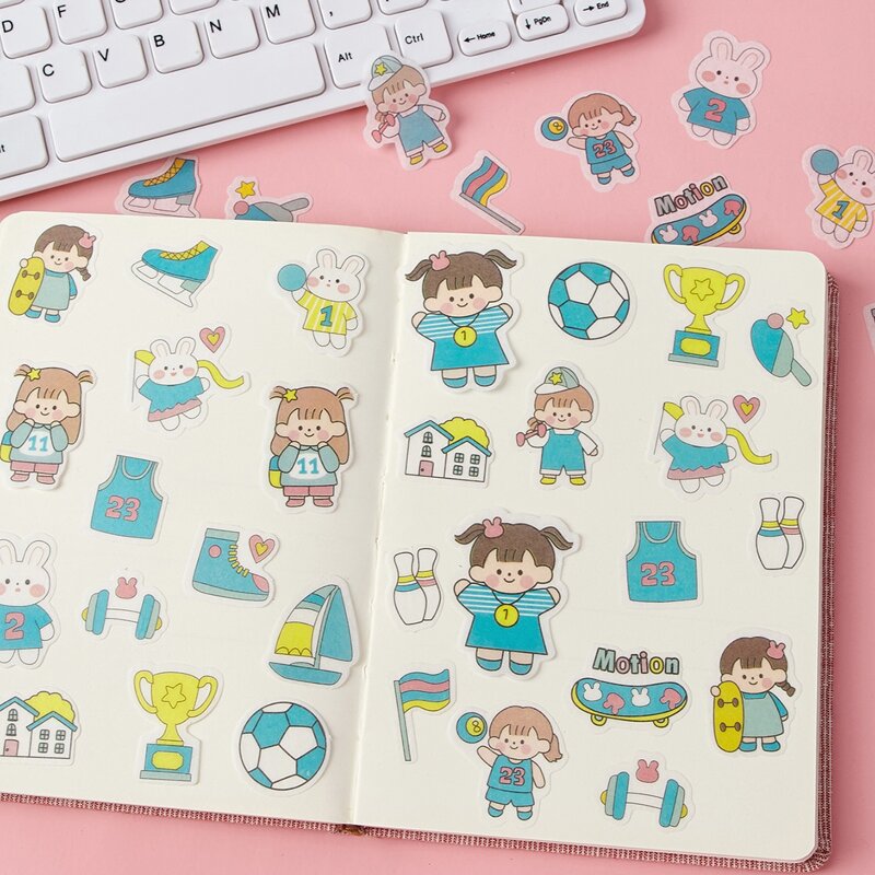 

40pcs Cartoon Pattern Sticker, Blue