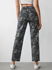 SHEIN Scarf Print Colorblock Pants