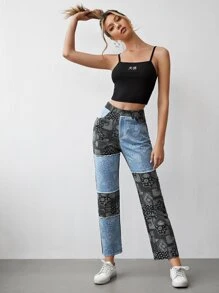 SHEIN Scarf Print Colorblock Pants