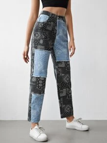 SHEIN Scarf Print Colorblock Pants