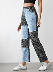 SHEIN Scarf Print Colorblock Pants