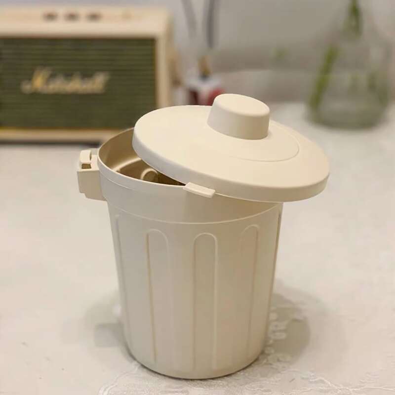 

1pc Mini Desktop Trash Can, Beige