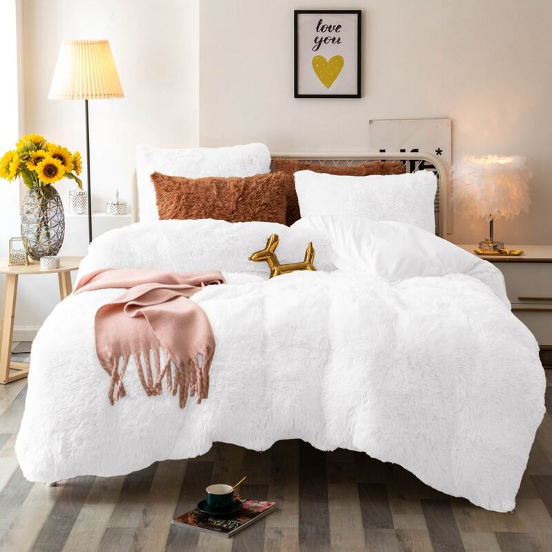 

Plush Shaggy Duvet Cover Set Without Filler, White