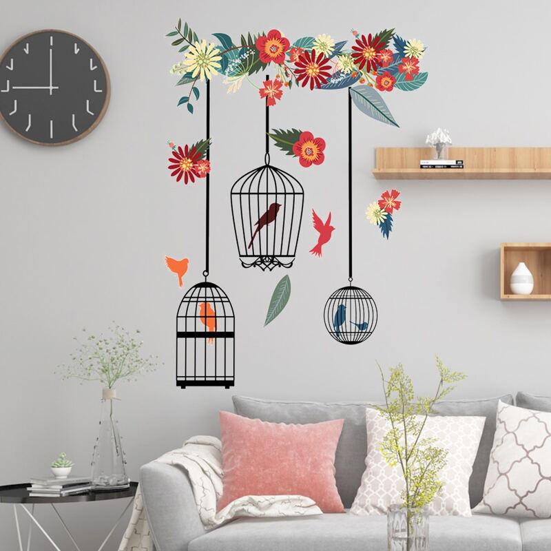 

Flower & Bird Print Wall Sticker, Multicolor
