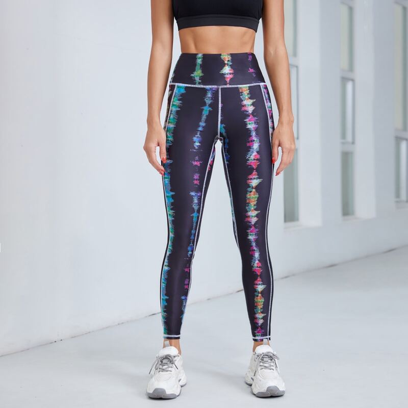 

Topstitching Contrast Mesh Sports Leggings, Black