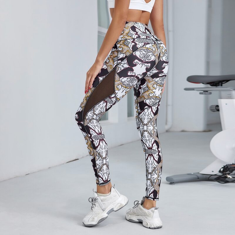 

Allover Print Contrast Mesh Sports Leggings, Multicolor