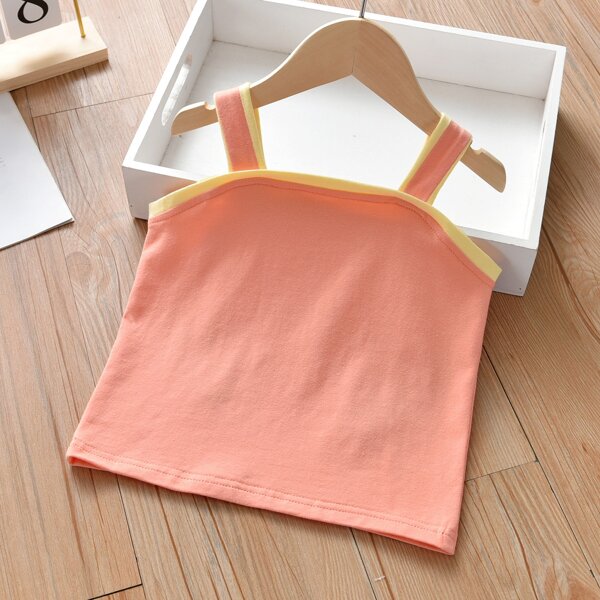 

Toddler Girls Contrast Binding Cami Top, Coral orange
