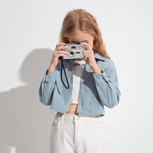 

Girls Pocket Front Cord Jacket, Dusty blue