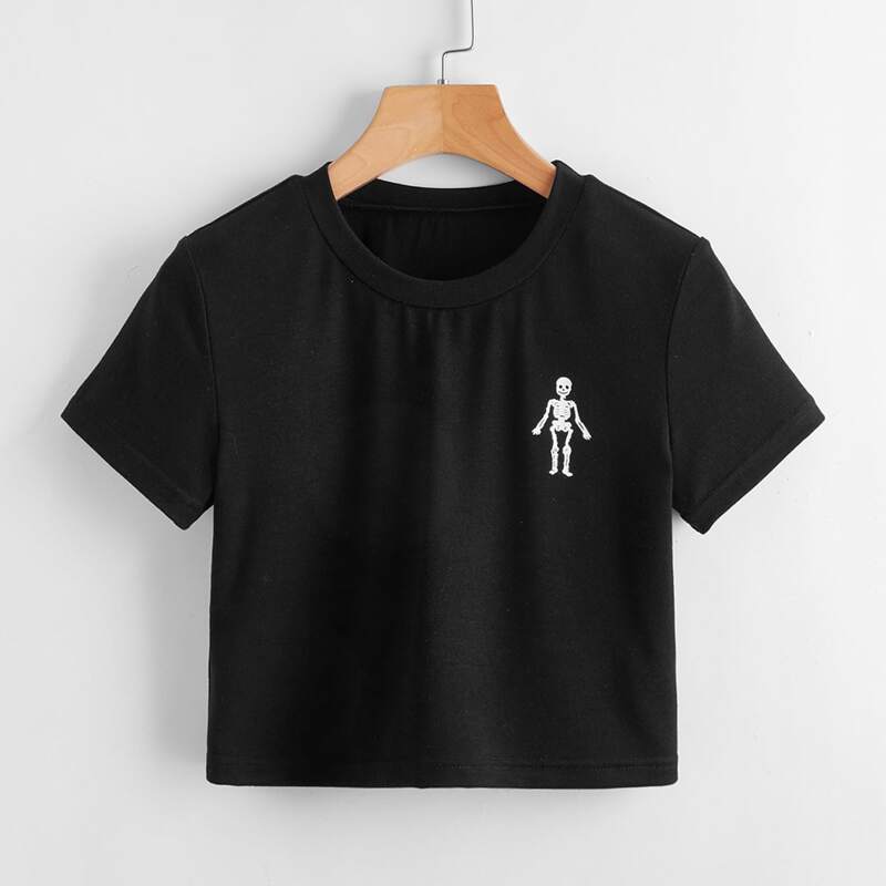 

Skeleton Graphic Crop Tee, Black