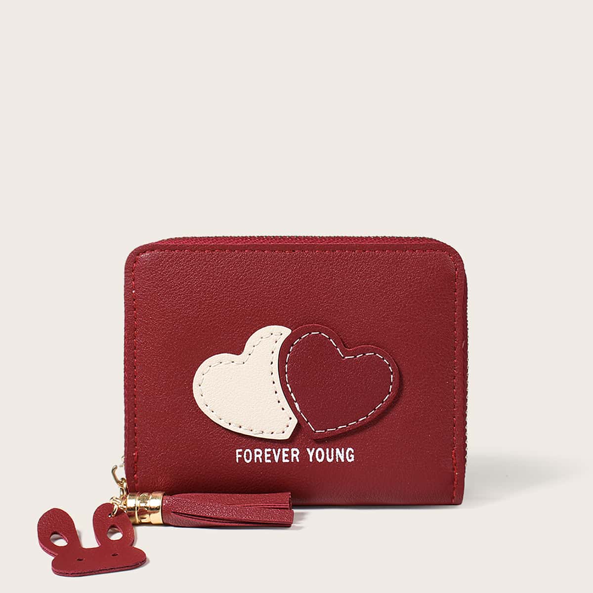 

Colorblock Heart Zip Around Purse, Rose red