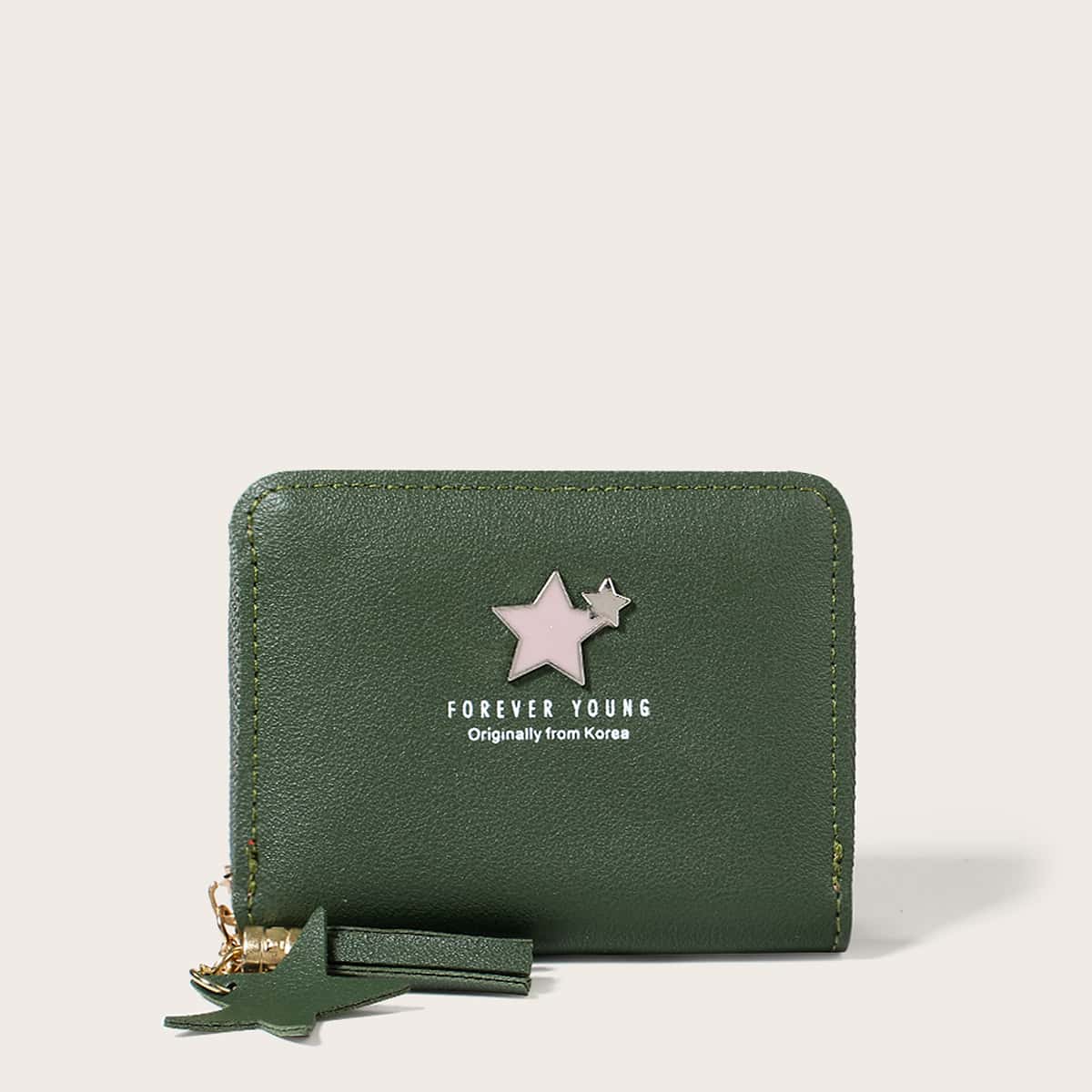 

Star & Tassel Zip Around Purse, Army green