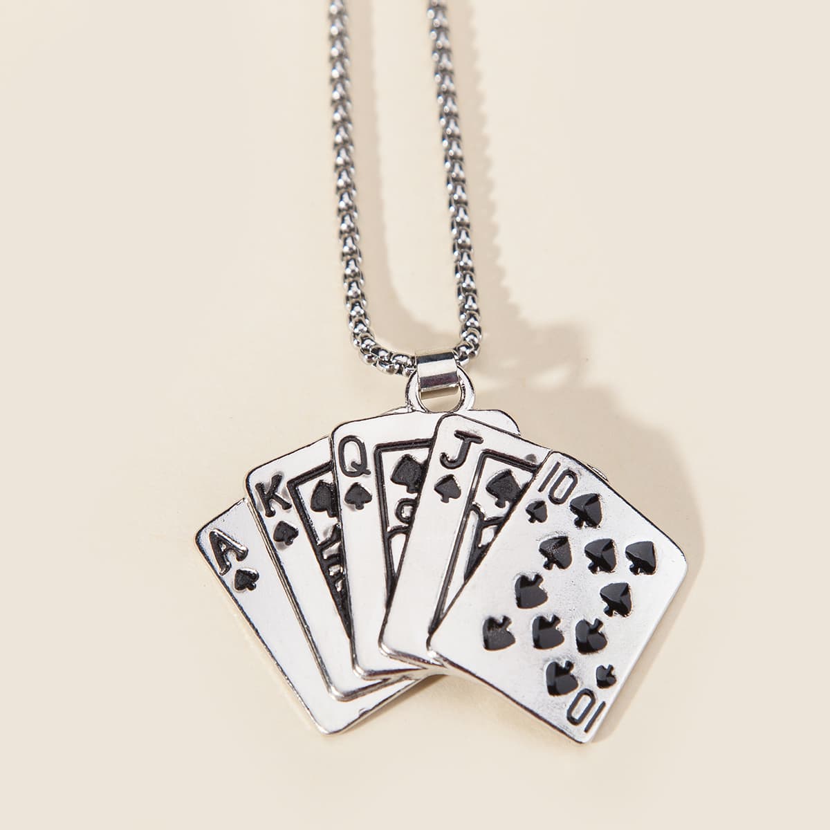 

Guys Playing Card Pendant Necklace, Silver
