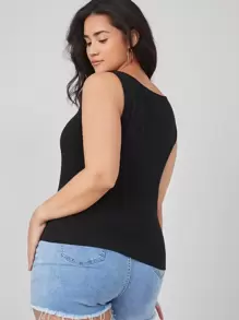 SHEIN BASICS Plus Cotton Solid Tank Top - Black - View 2