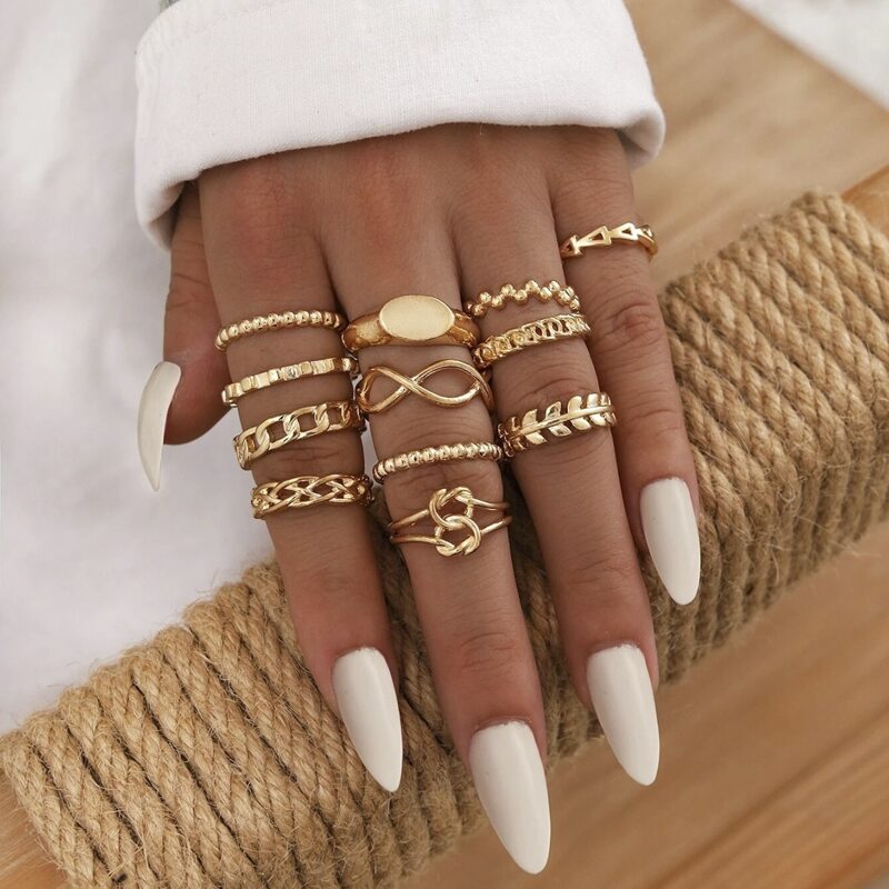 

12pcs Leaf Chain Ring, Gold