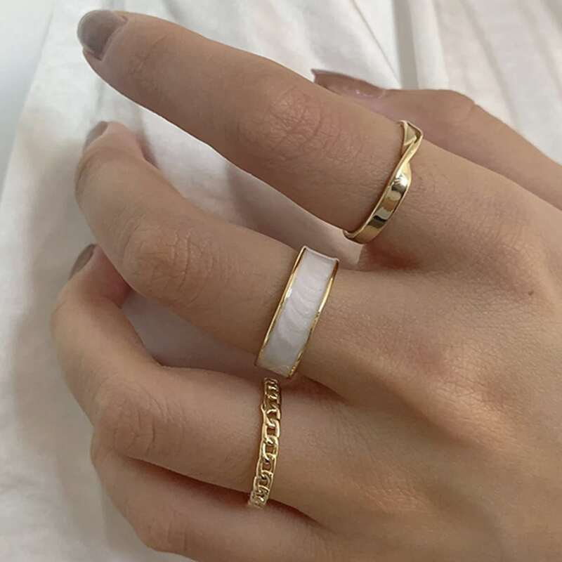 

3pcs Chain Cuff Ring, Gold