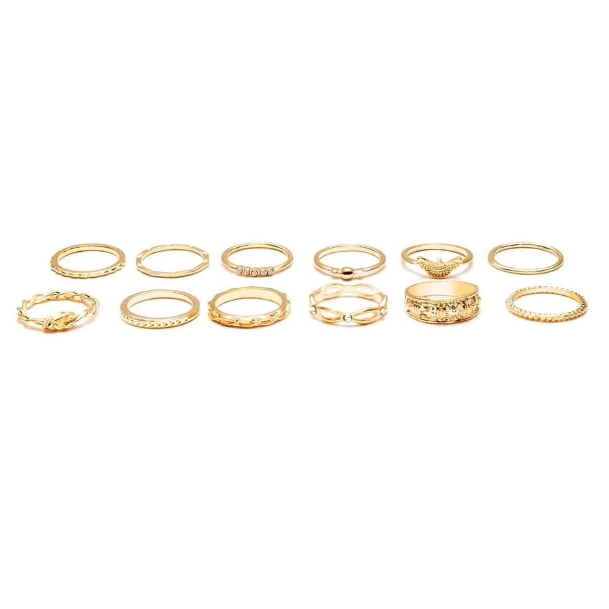 

12pcs Rhinestone Decor Ring, Gold