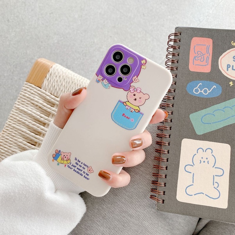 

Cartoon Bear iPhone Case, White