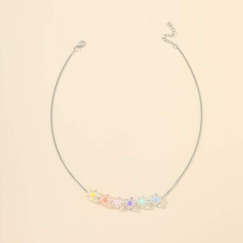 

Clear Floral Pendant Necklace, Silver