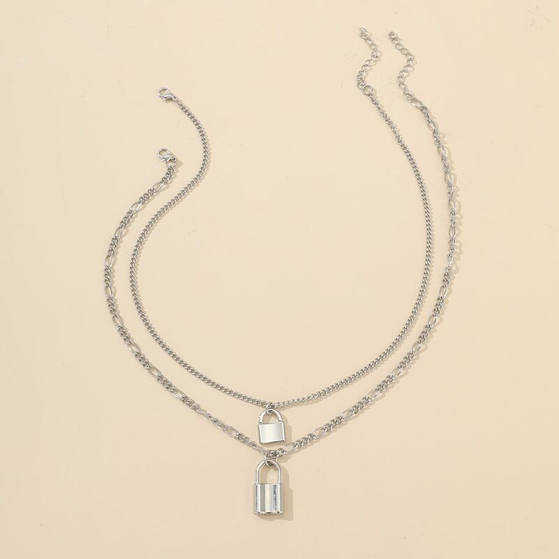 

2pcs Lock Pendant Necklace, Silver