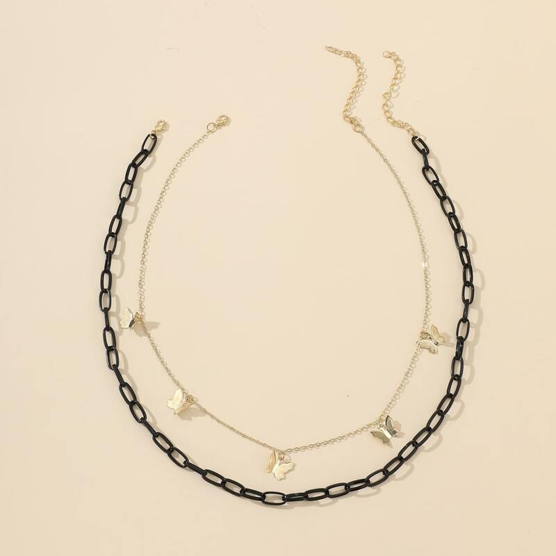 

Butterfly Layered Chain Necklace, Multicolor