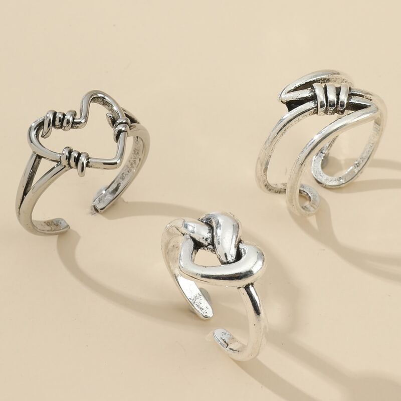 

3pcs Heart Cuff Ring, Antique silver