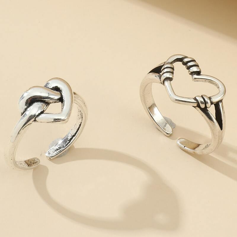 

2pcs Heart Cuff Ring, Antique silver