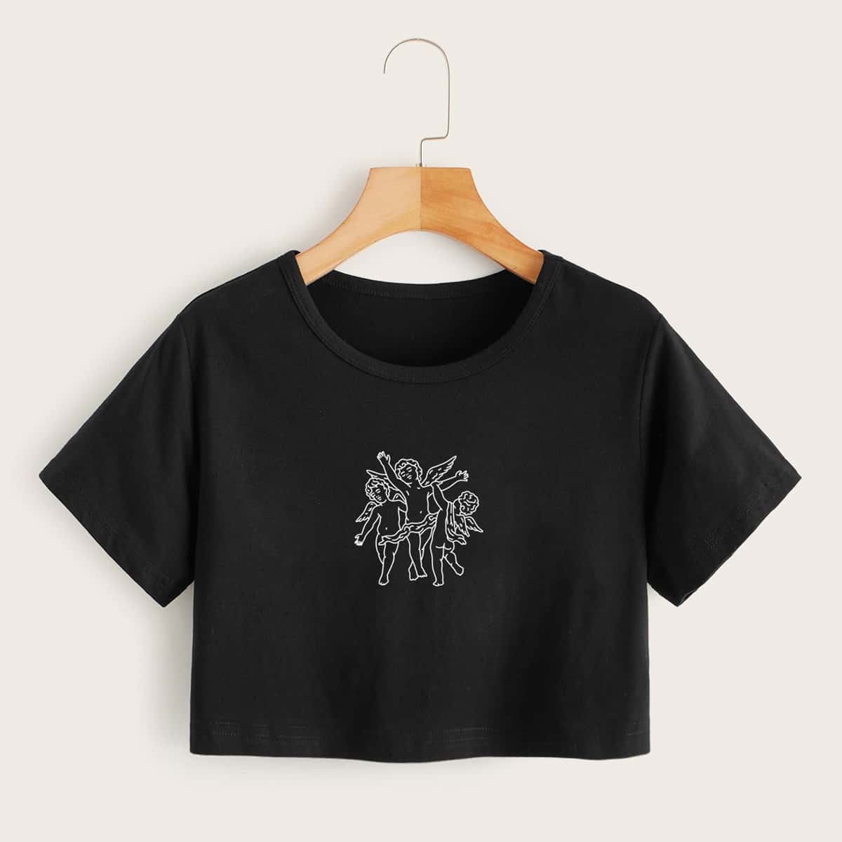 

Angel Graphic Crop Tee, Black