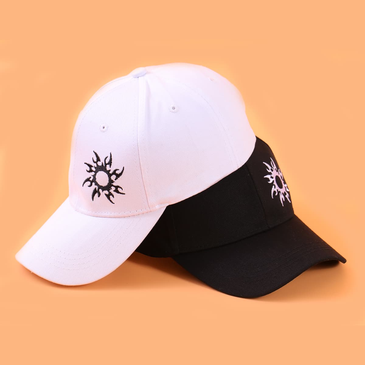 

Guys 2pcs Sun Embroidery Baseball Cap, Black and white