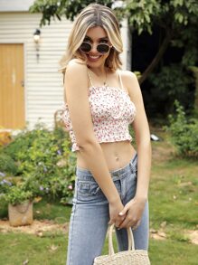 SHEIN WYWH Ditsy Floral Shirred Hem Cami Top - Multicolor - View 3