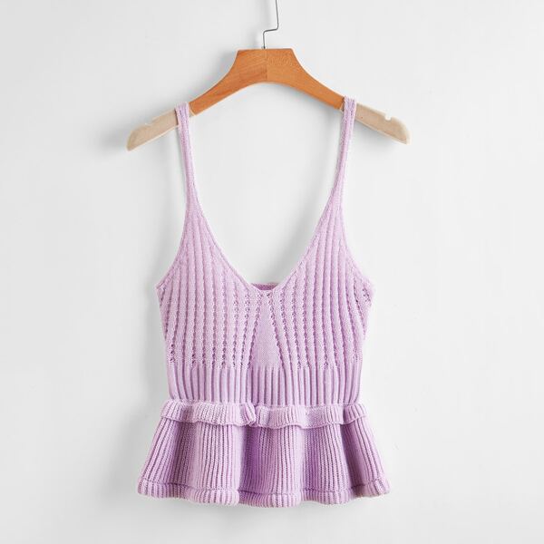 

Ruffle Trim Knit Cami Top, Mauve purple