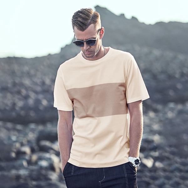 

Men Color Block Short Sleeve Tee, Apricot