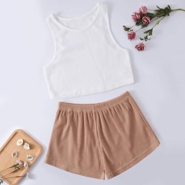 

Crop Tank Top & Shorts PJ Set, Multicolor