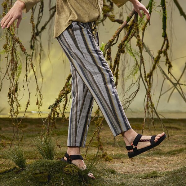 

Men Drawstring Waist Striped Pants, Multicolor