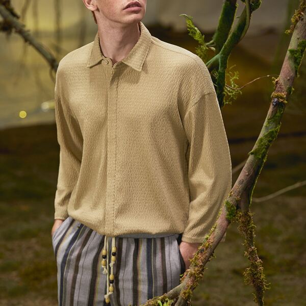 

Men Collared Drop Shoulder Shirt, Khaki