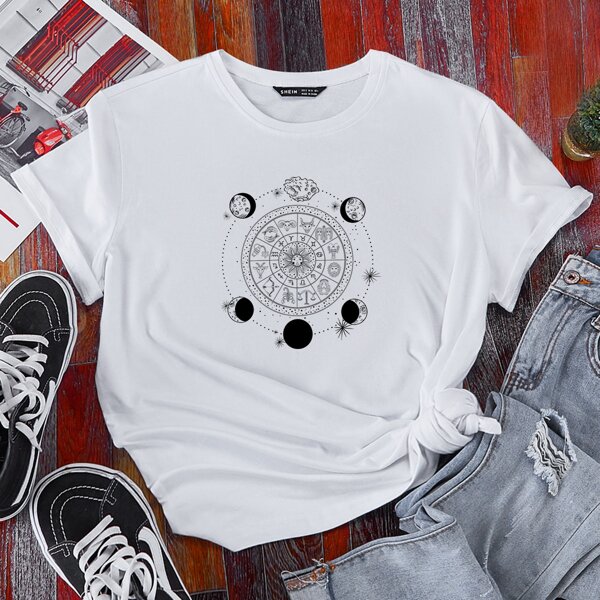 

Constellation Print Round Neck Tee, White