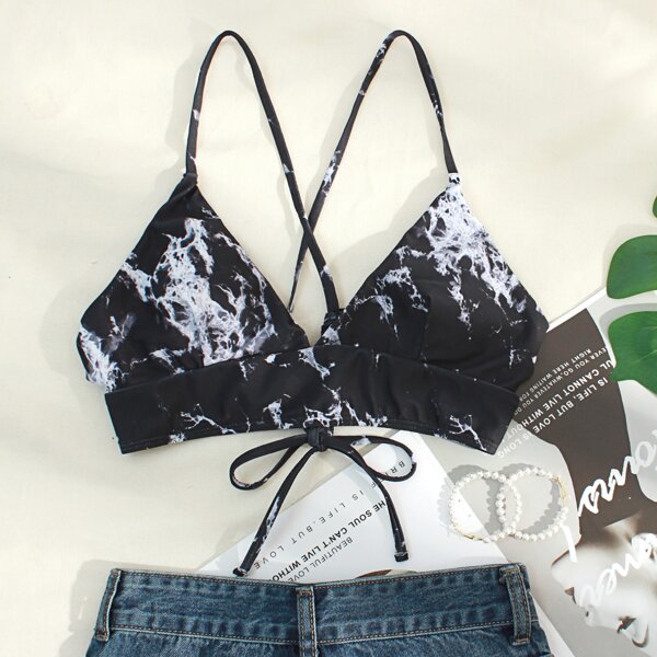 

Abstract Fluid Pattern Bikini Top, Black and white
