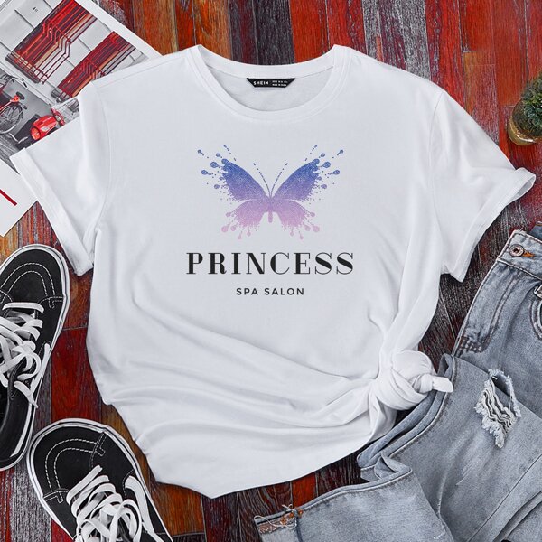 

Butterfly & Letter Graphic Tee, White