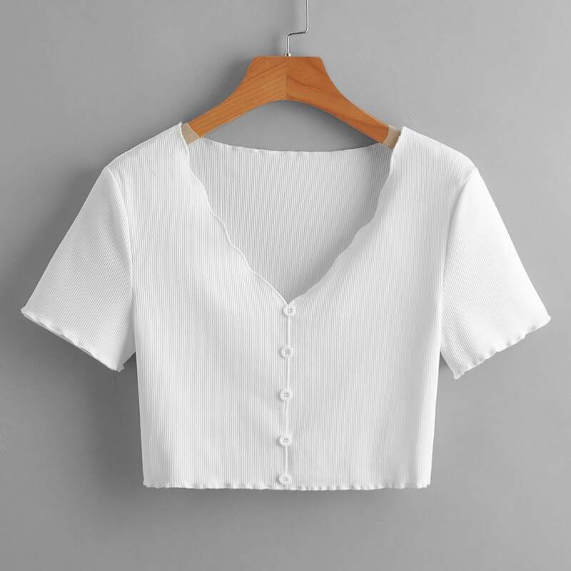 

Button Crop Tee, White