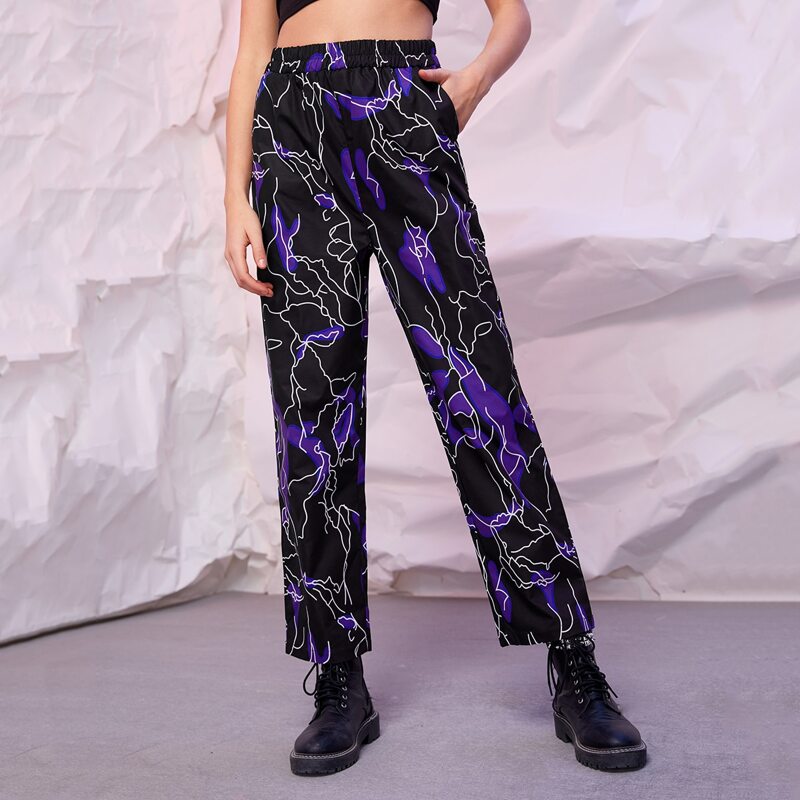 

Straight Leg Lightning Print Pants, Multicolor