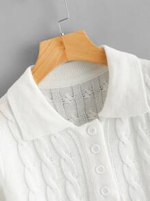 Muchica Top tejido de cable de cuello polo - Blanco - Ver 4