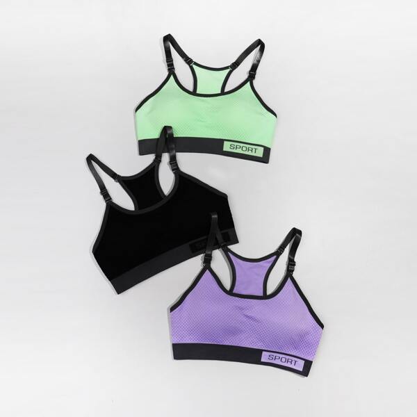 

Girls 3 Pack Letter Graphic Active Cami Top, Multicolor