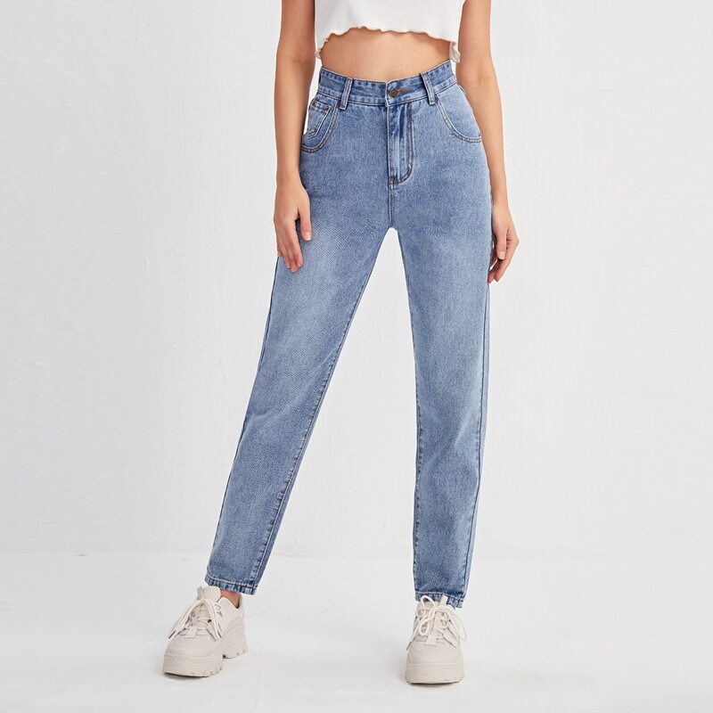 

Solid Washed Button Fly Jeans, Light wash