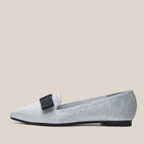 

Point Toe Glitter Flats, Silver