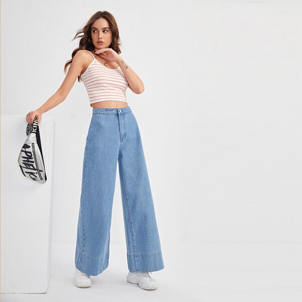 

High Waist Wide Leg Jeans, Light wash