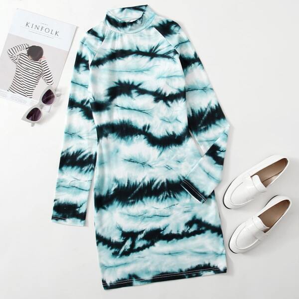 

Mock Neck Tie Dye Dress, Multicolor