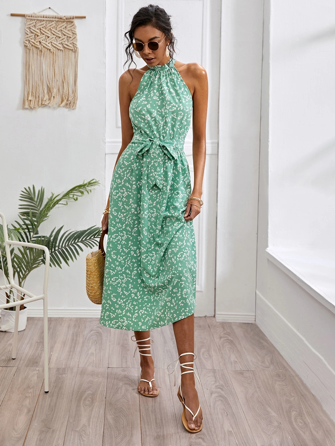 Aeropostale Womens Belted Velvet Halter Tiered Dress
