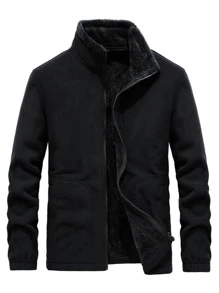 Manfinity Homme Men Zip Up Funnel Neck Teddy Jacket - Black - View 1
