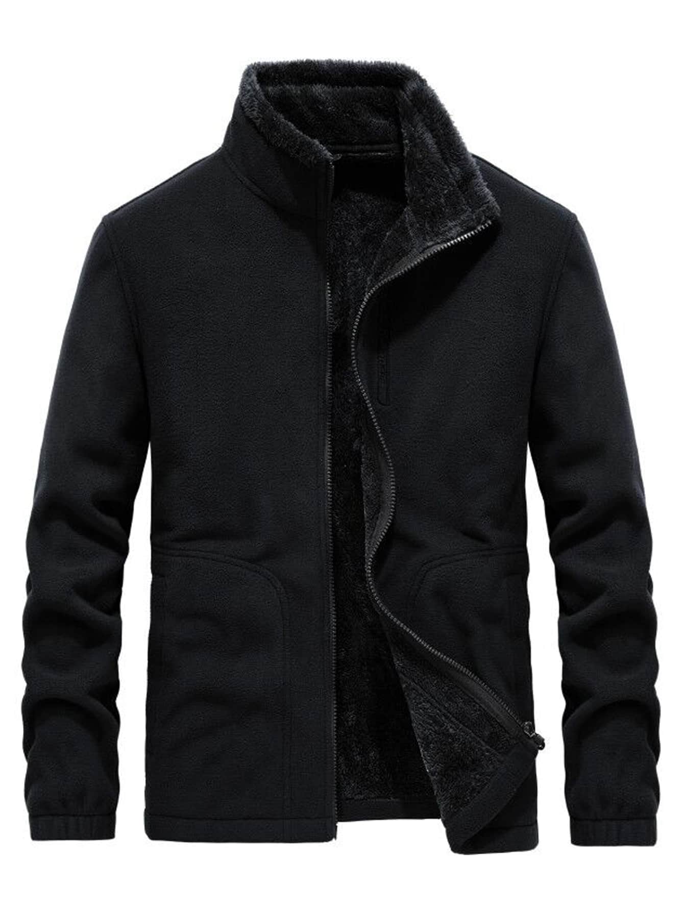 Manfinity Homme Men Zip Up Funnel Neck Teddy Jacket - Black - View 1