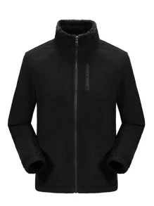 Manfinity Homme Men Zip Up Funnel Neck Teddy Jacket - Black - View 3